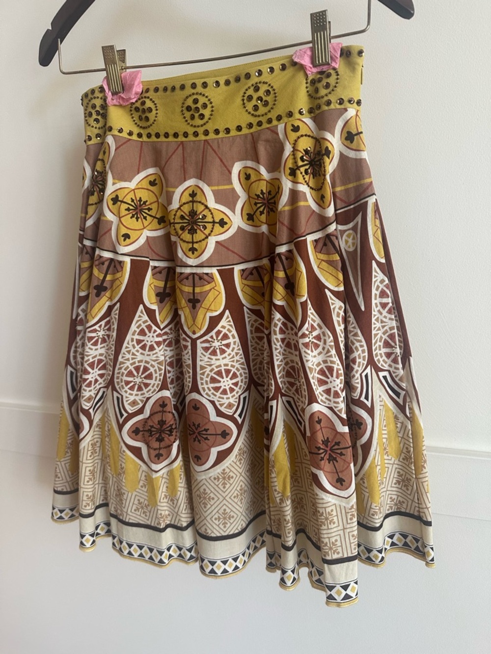 Bohemian Printed Midi Skirt in Mustard & Brown